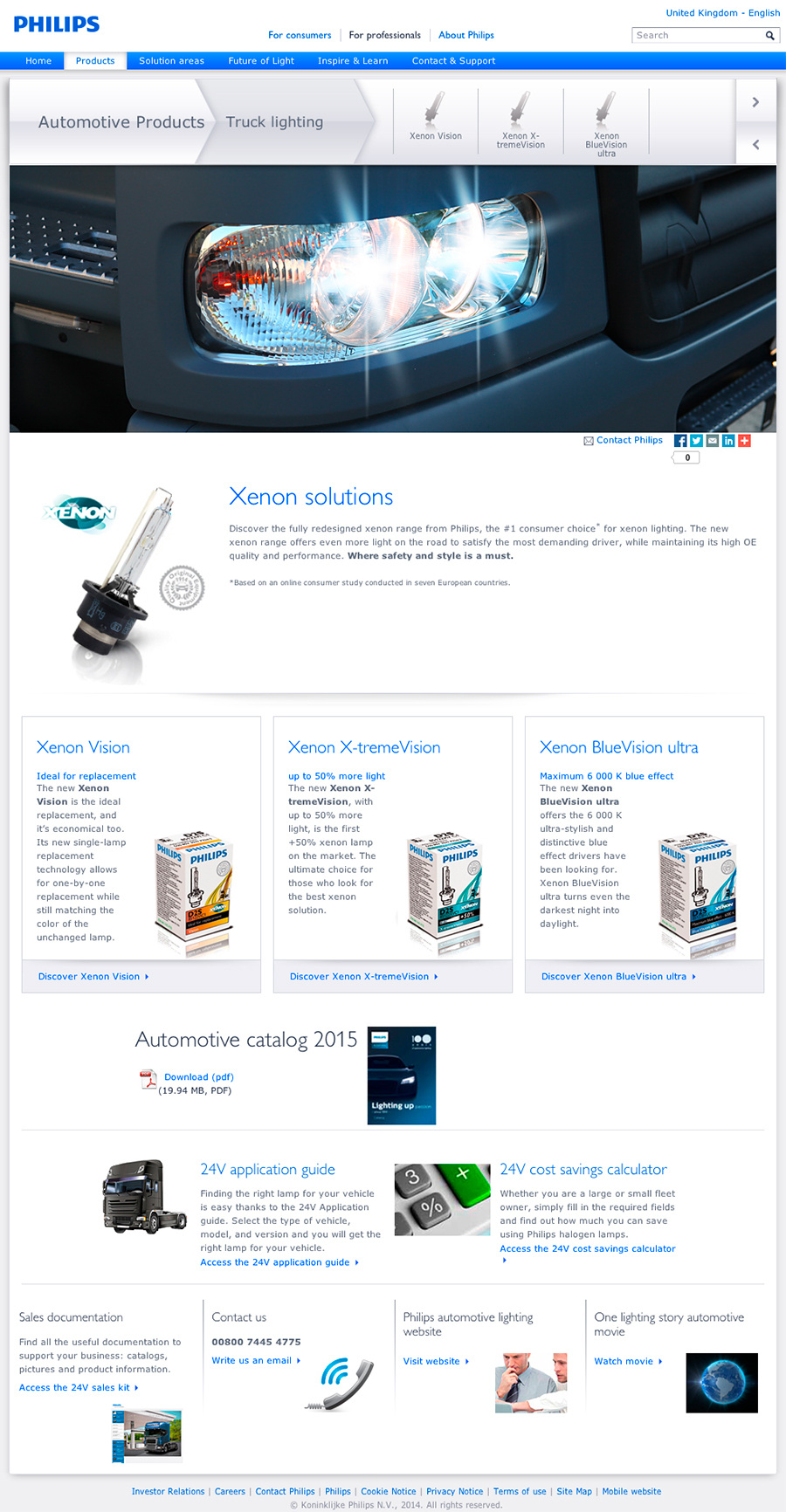 Philips automotive professional website - Xenon solutions section